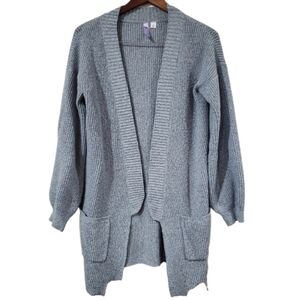 Ayla Very Soft Gray Open Cardigan w/Pockets Size Small Ribbed Edges